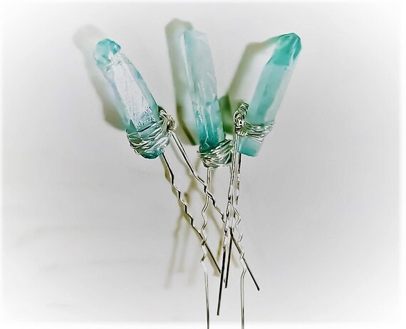 Raw Stone Hair Pick Bun Hair Pins Crystal Hair Pin Stone Etsy