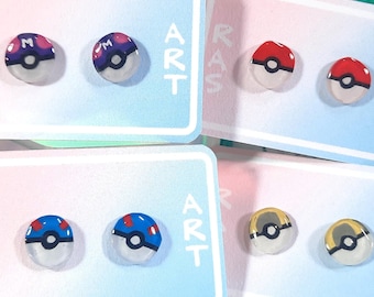 Handmade Pokeball Stud Earrings