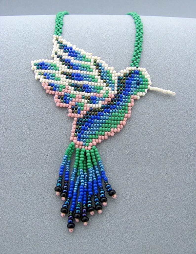 Seed Beaded Hummingbird Beadwork Necklace Art Jewelry Etsy
