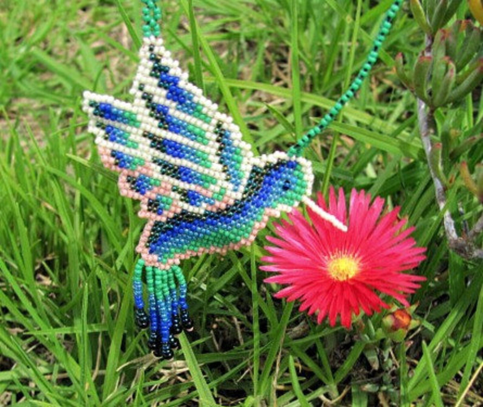 Seed Beaded Hummingbird Beadwork Necklace Art Jewelry Etsy