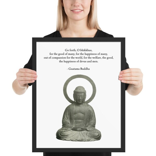 Framed Buddhist Art Print, Buddha Statue and Quote, 16" x 20" Framed Spiritual Religious art