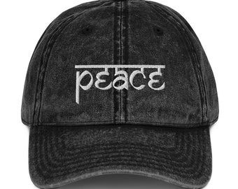 Peace Embroidered Distressed Cotton Twill Baseball Cap with Positive Message