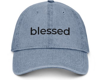 Embroidered Blessed Denim Hat in Light 