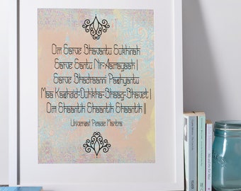 Shanti Mantra Peace Prayer in Sanskrit Art Printable, Spiritual Art for your Meditation Space