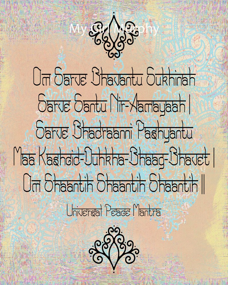 Shanti Mantra Peace Prayer in Sanskrit Art Printable Etsy