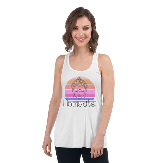 Buddha Tank Top With a Retro Sunset and the Sanskrit Greeting | Etsy