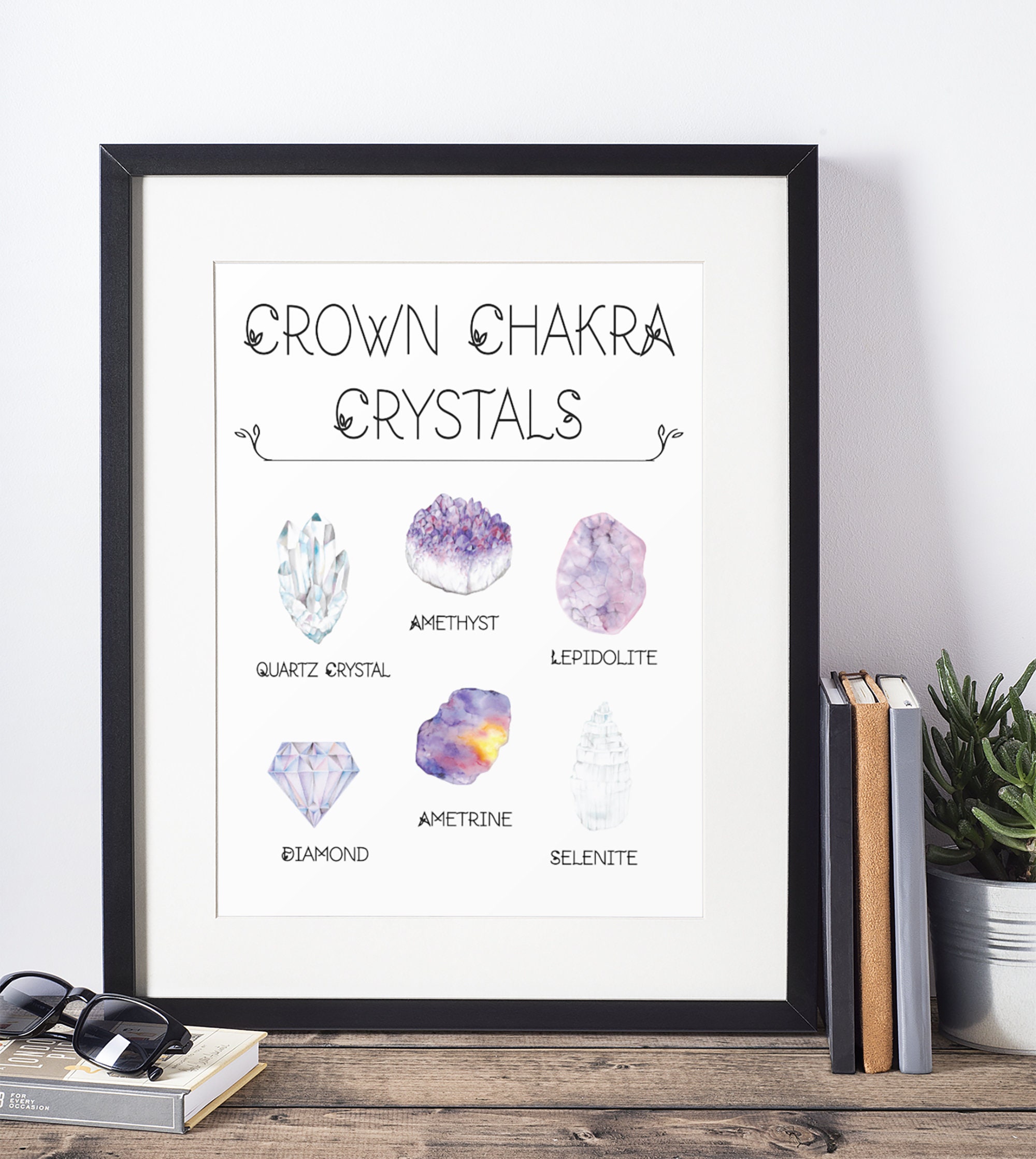 Crown Chakra Watercolor Crystal Art Print
