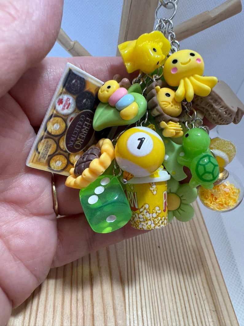 Popcorn Thinking Box Green and Yellow Themed Chunky Charm Dangle for Purses | Backpacks ...