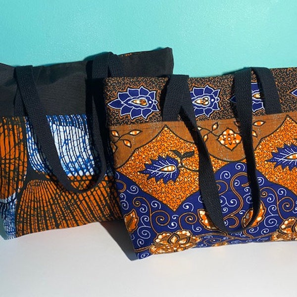 African Print Fabric Tote Bags, Shoulder Bag, Handmade Bag Contains Magnetic Button Closure, Made in USA