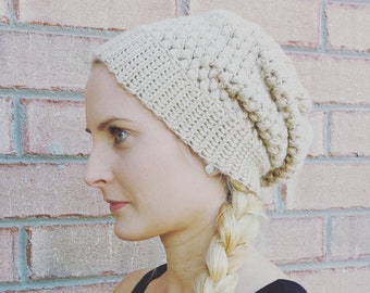 Crochet Puff Stitch Slouchy Beanie // Crochet Puff Beanie // Crochet Slouchy Beanie // Crochet Beanie Hat // The Poppy Beanie