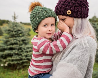 Hudson Crochet Beanie with Faux Fur Pompom, Chunky Yarn Hat