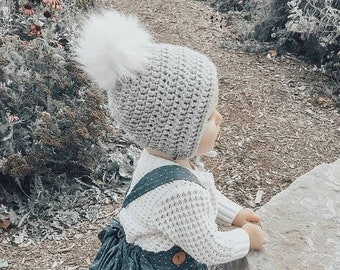 Crochet Baby Bonnet with Faux Fur Pompom