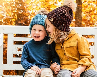 Chunky Crochet Pompom Beanie: Wool-Ease, Faux Fur Pompom