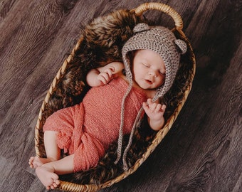 Crochet Bear Ear Bonnet, Baby Spring Bonnet