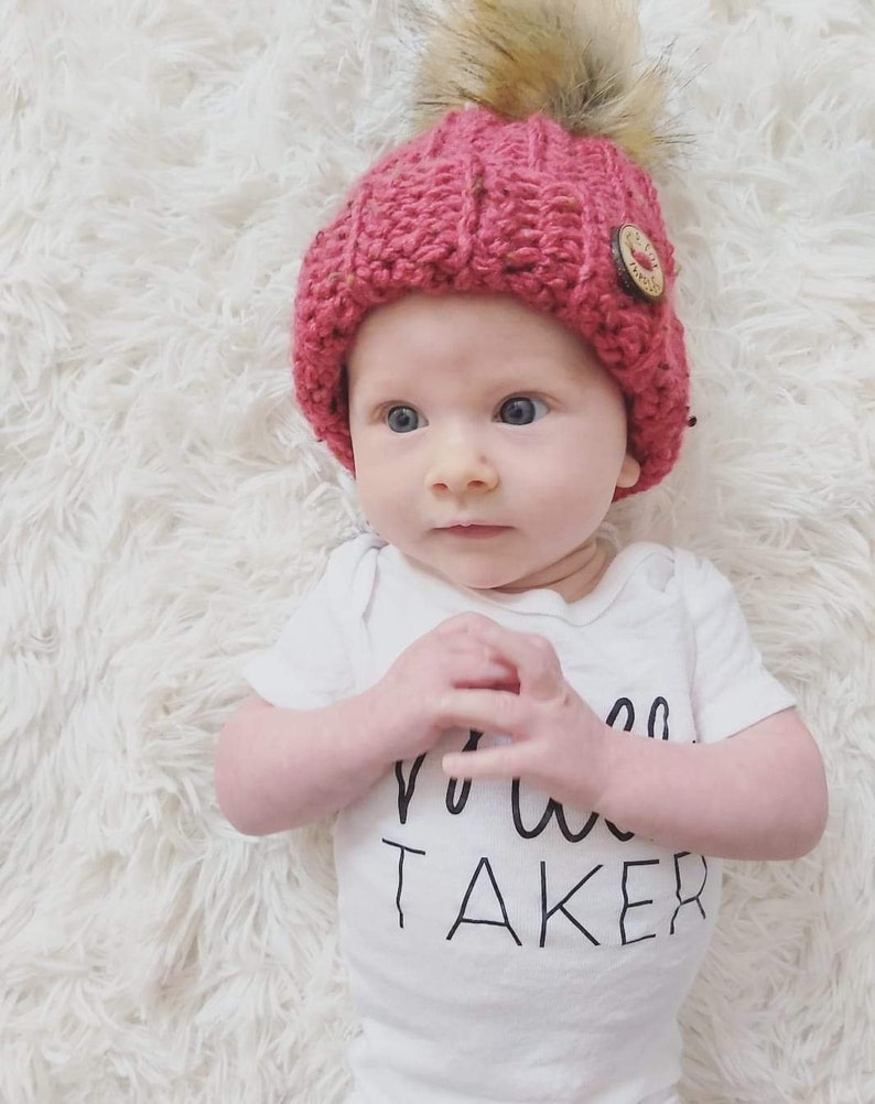 Tweed Harlow Beanie // Crochet Ribbed Beanie // Crochet Pompom Hat // Fold Up Brim Hat image 3