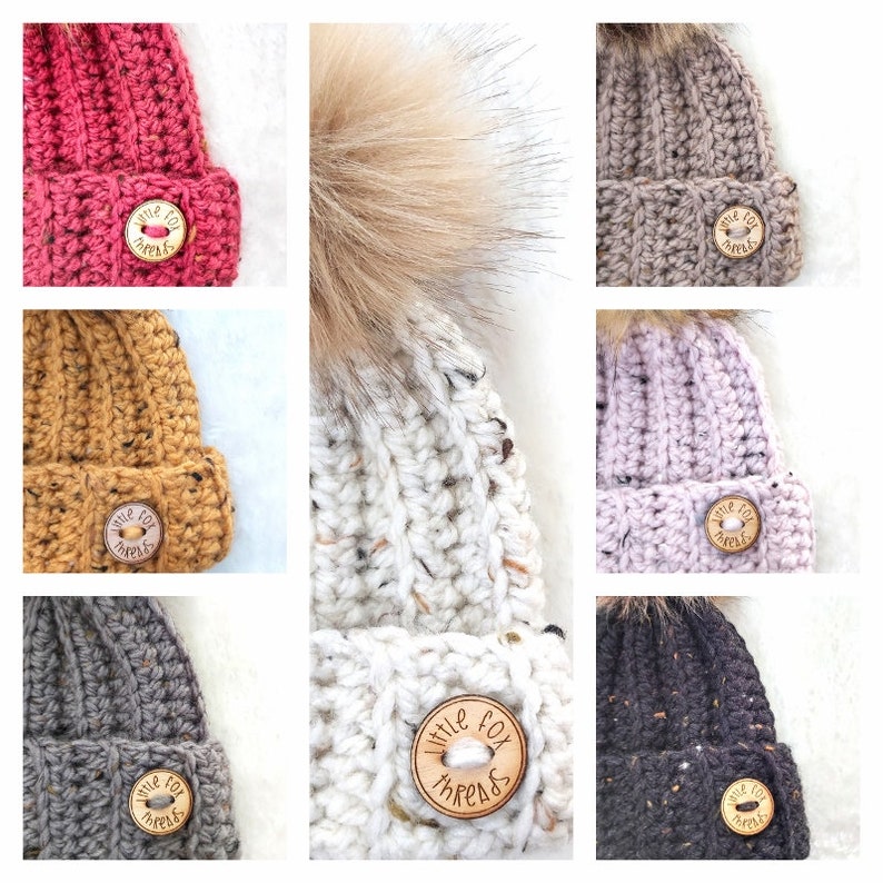 Tweed Harlow Beanie // Crochet Ribbed Beanie // Crochet Pompom Hat // Fold Up Brim Hat image 4