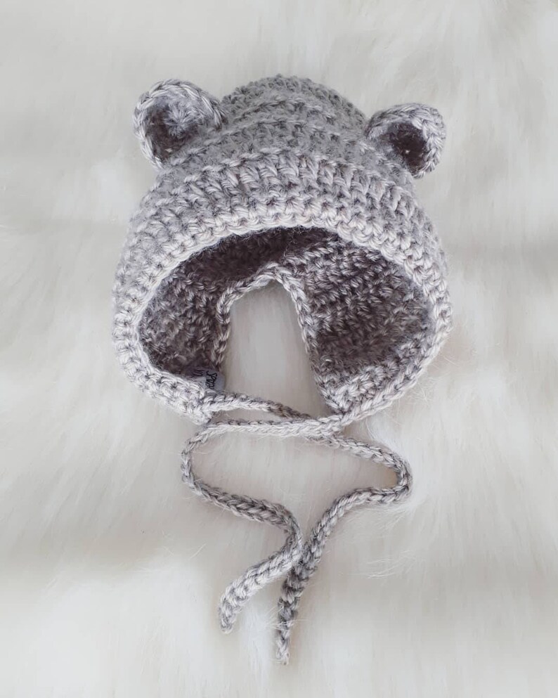 Crochet Bear Ear Bonnet // Vintage Bonnet // Crochet Spring Bonnet // Baby Bear Bonnet image 4