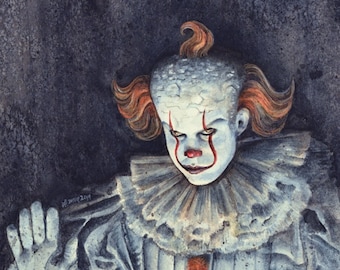 Horror Clown - Stephen King - Watercolor - Painting - 11x14 Art Print