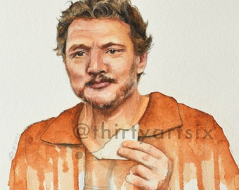Pedro Pascal Eating Sandwich Meme - Watercolor Painting - Art Print