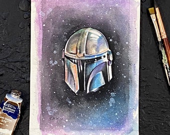 Mando ORIGINAL Watercolor Painting 4x6"