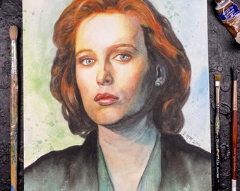 Gillian Anderson ORIGINAL Watercolor Painting 9x12"