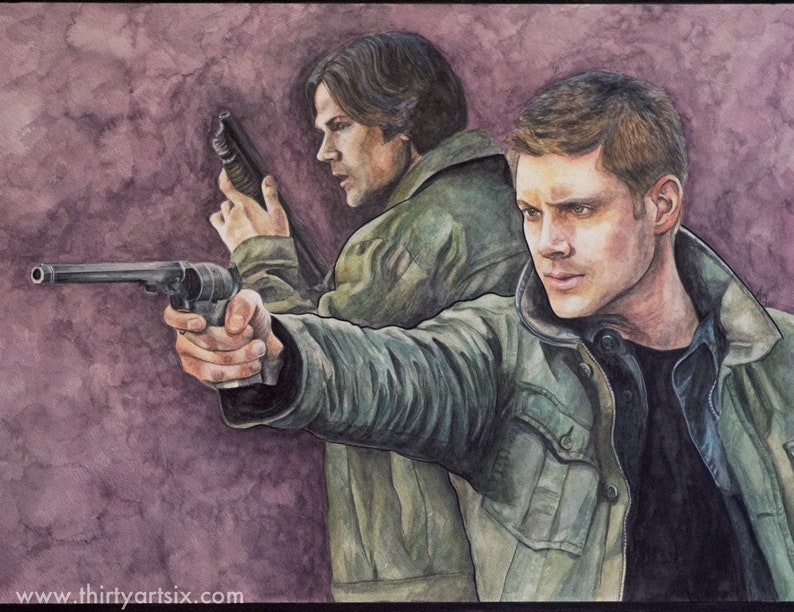 Supernatural Winchester Brothers Watercolor 11x14 Art Print image 1