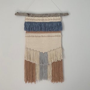 Woven Wall Hanging - White & Blue Fringe (LARGE)