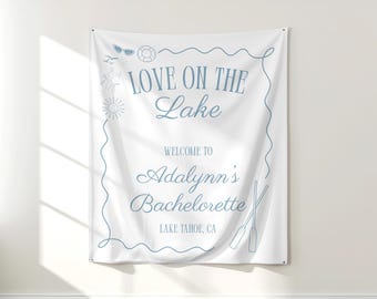PRINTED Love on the Lake Bachelorette Party Tapestry | Lake Theme Party Decor | Custom Banner for Bachelorette | Backdrop | BP10E