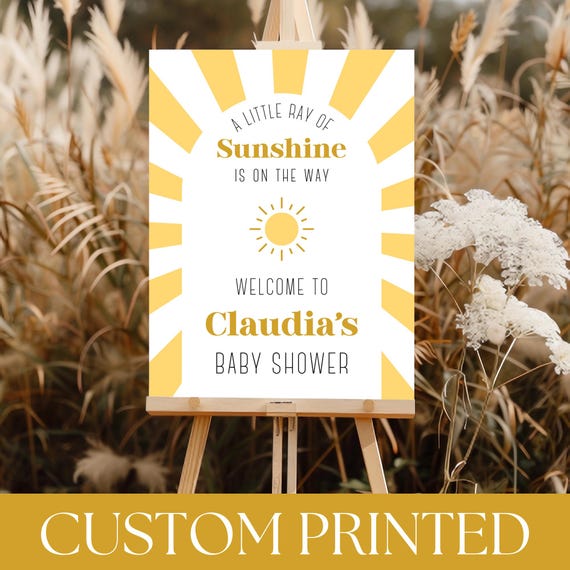 PRINTED Baby Shower Welcome Sign | A little Ray of Sunshine | Poster Paper Gator Foam Board  | Baby Girl Baby Boy Gender Neutral | BB14
