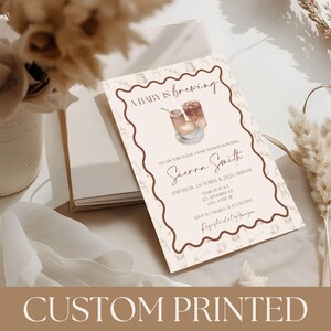 PRINTED A Baby is Brewing Baby Shower Invitations | Coffee Baby Shower Invites | Neutral Latte Brown Theme | Printed & Shipped  BB016D