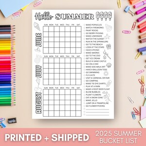 Calendario de actividades de verano 2025 (IMPRESIÓN) / Actividad creativa y divertida para colorear para niños / Lista de tareas para colorear en blanco y negro / Envío al día siguiente