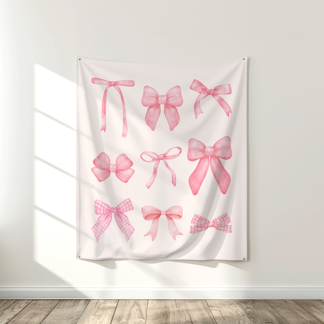 Coquette Pink Dorm Room Wall Decor Tapestry Pink Bows - Etsy