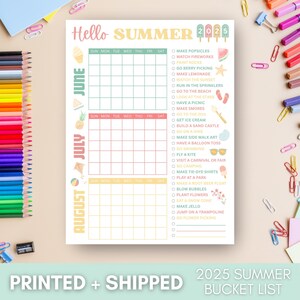 Calendario de actividades de verano 2025 (IMPRESIÓN) / Actividades creativas y divertidas para niños / Lista de tareas en colores pastel / Envío al día siguiente