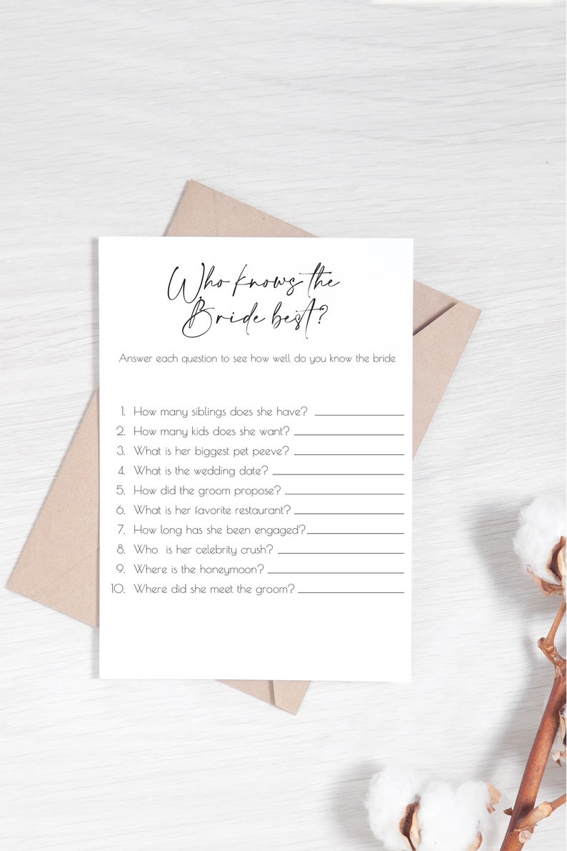 PRINTED Bridal Shower Games - 6 Different Wedding Shower Games - 16pt Cardstock image 3