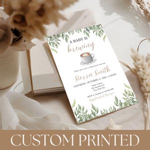 PRINTED A Baby is Brewing Baby Shower Invitations | Coffee Baby Shower Invites | Neutral Latte Brown Theme | Printed & Shipped  BB016C