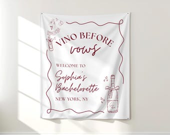Tapiz impreso "Vino antes de los votos" para despedida de soltera / Fondo con temática de vino / Pancarta personalizada para despedida de soltera / Bach italiano / BP09C