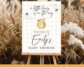 PRINTED A little honey is on the way Baby Shower Welcome Sign | Mom to bee Theme | Bumble bee Baby Shower Decor | Gender Neutral | BB05A