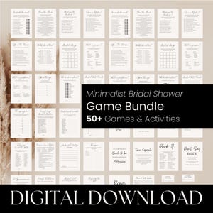 Instant Download Bridal Shower Games | Modern Minimalist Wedding Shower | 50-piece Downloadable Bundle in black and cream cream  | BS01