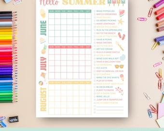 PRINTED 2026 Summer Bucket List Calendar | Kid's Creative Fun Activity | Pastel Color To Do List | Next Day Shipping