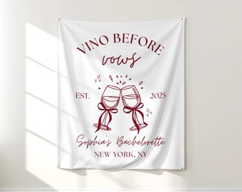Tapiz impreso para despedida de soltera "Vino antes de los votos" / Fondo con temática de vino / Pancarta personalizada para despedida de soltera / Bach italiano / BP09B
