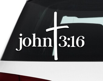 John 3:16 Bible Verse Christian Cross Script Sticker God Jesus Cup Car ...