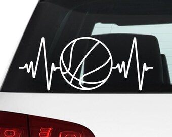 Heartbeat Basketball Car Decal, Sports Vinyl Bumper or Window Sticker