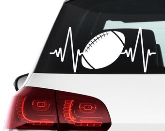 Heartbeat Football Car Decal, Sports Vinyl Bumper or Window Sticker