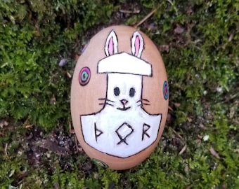 Viking Thor's Hare-r Ostara "Easter" Egg - Wooden Wood Burned - Mjolnir Thor's Hammer - Nature - Wooden Easter Egg - Ostara Altar