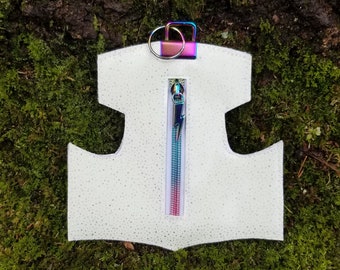 Glow in the Dark Mjolnir Coin Purse Keychain with Rainbow Zipper - Thor's Hammer Change Purse - Heathen Asatru Pagan Zipper Pouch