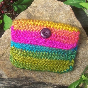 Variegated Rainbow Crochet Button Pouch Crochet Bag Coin Purse Makeup Bag Pouch Handmade Essential Oils Gift Card Holder image 1