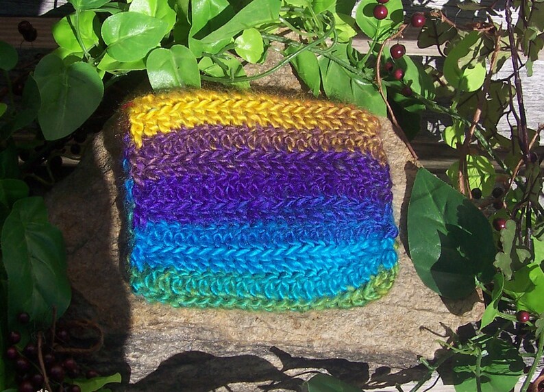 Variegated Rainbow Crochet Button Pouch Crochet Bag Coin Purse Makeup Bag Pouch Handmade Essential Oils Gift Card Holder image 7