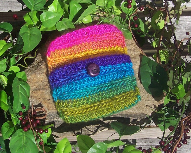 Variegated Rainbow Crochet Button Pouch Crochet Bag Coin Purse Makeup Bag Pouch Handmade Essential Oils Gift Card Holder image 8