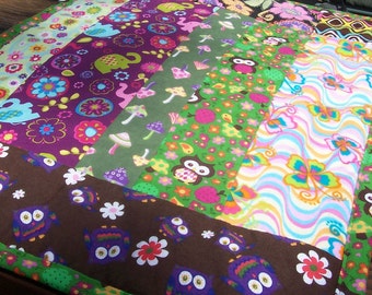 Fairy Forest Owl Mini Quilt for Baby - Groovy Fairy Forest Animal Owl Patchwork Quilt - Tummy Time - 21" x 28"