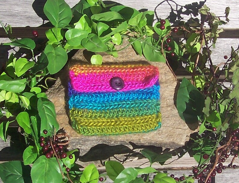 Variegated Rainbow Crochet Button Pouch Crochet Bag Coin Purse Makeup Bag Pouch Handmade Essential Oils Gift Card Holder image 6